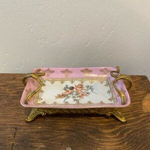 antique austrian china and handpainted porcelain and brass stamped dated 23